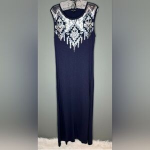 EXPRESS Navy Blue Sleeveless Maxi Dress with Sequin Detail